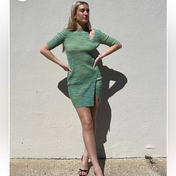 NWT Jonathan SIMKHAI Tina Blue Green Space Dye Mini Dress Cutouts Large - Picture 16 of 16